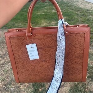 Tan Floral Embossed Women's Bag